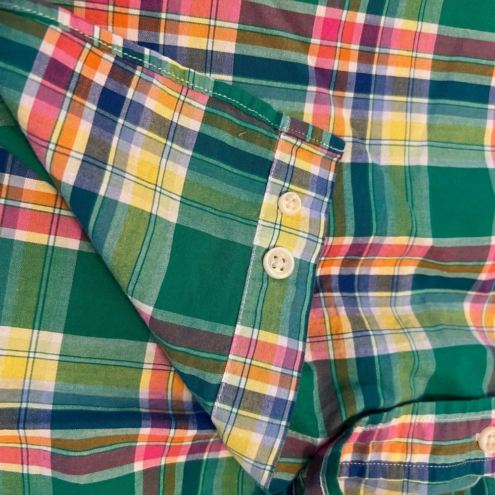 Ralph Lauren Boys Short Sleeve Plaid Preppy Button Down Size L 16/18